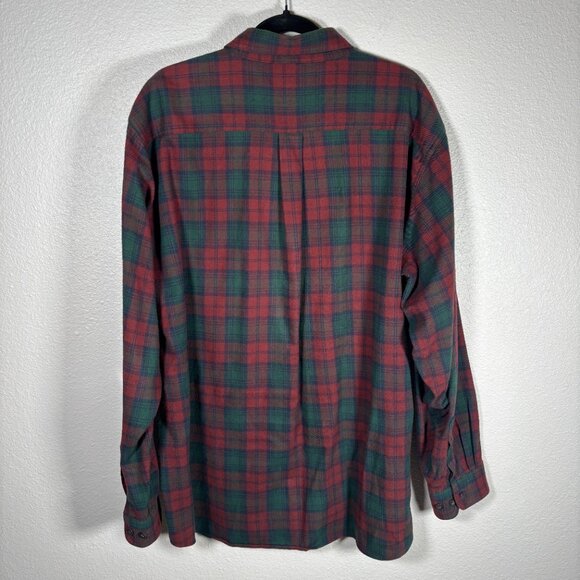 L.L. Bean Green Red Plaid Check Long Sleeve Pocket Button Down Shirt Size XL - Picture 2 of 8